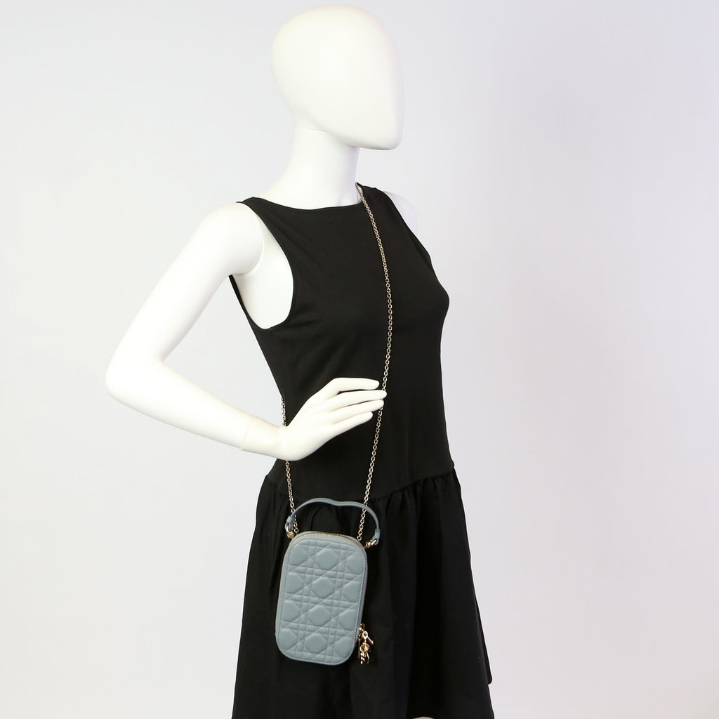 Christian Dior Lady Dior Call'In Dior Phone Holder Dioramour Lambskin Cannage Blue