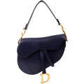 Christian Dior Saddle Bag Leather Navy Blue