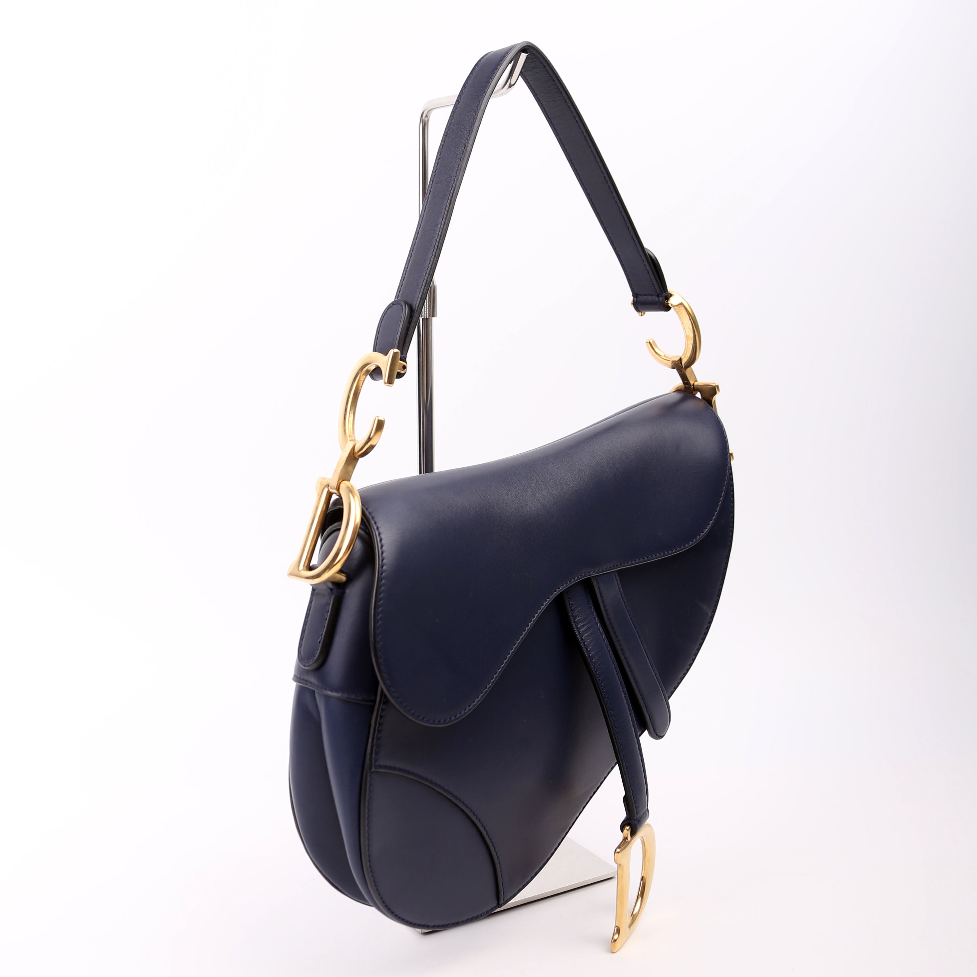 Christian Dior Saddle Bag Leather Navy Blue