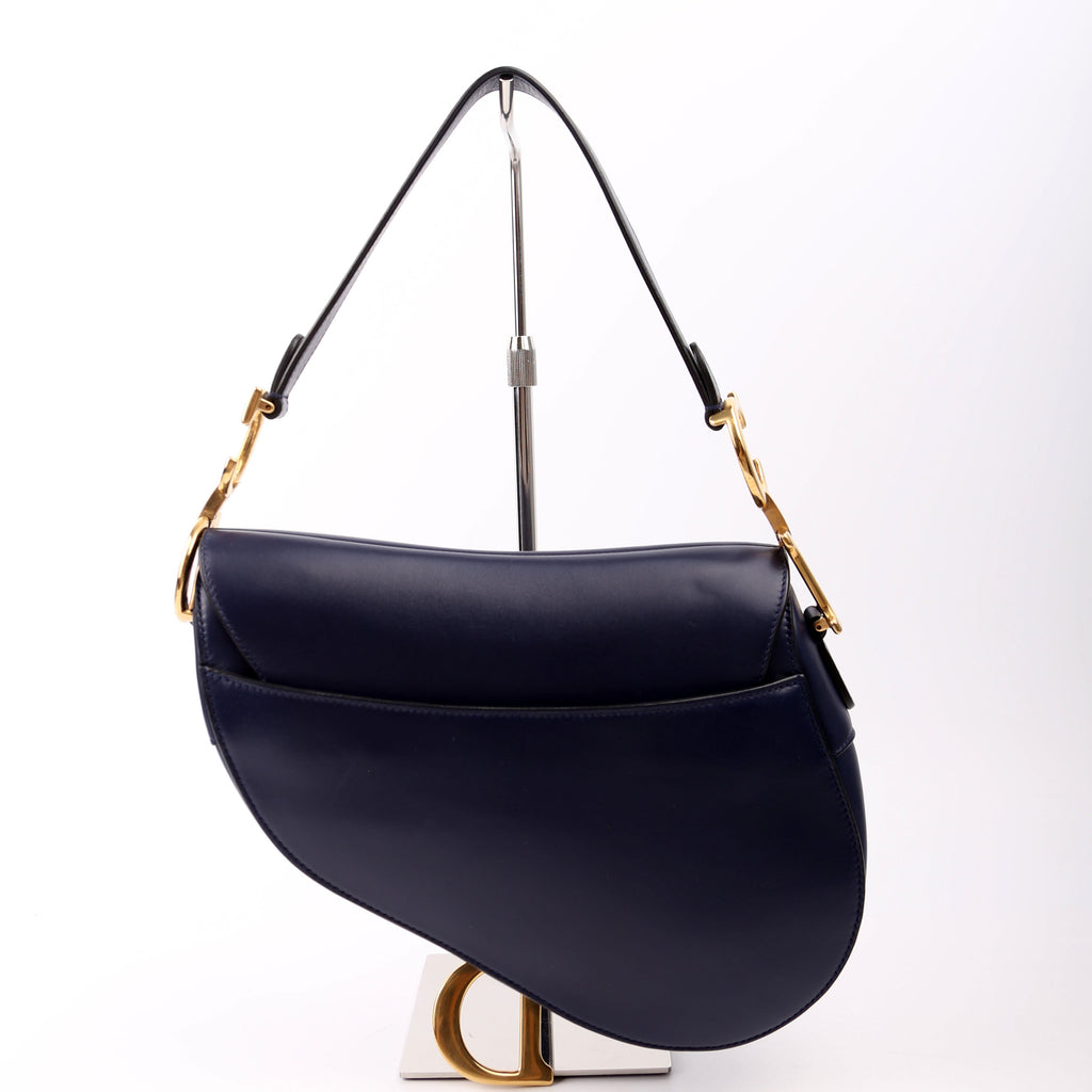 Christian Dior Saddle Bag Leather Navy Blue