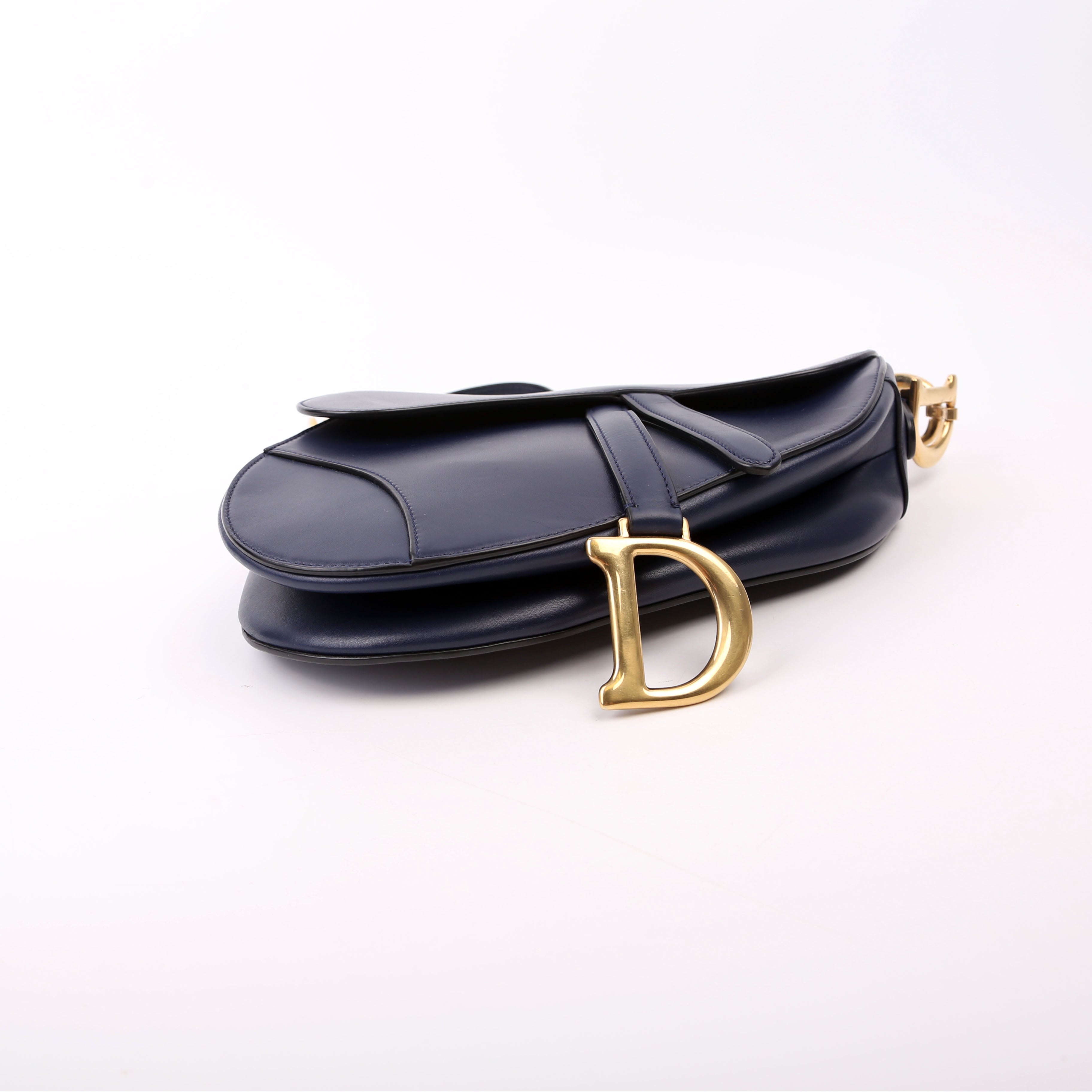 Christian Dior Saddle Bag Leather Navy Blue
