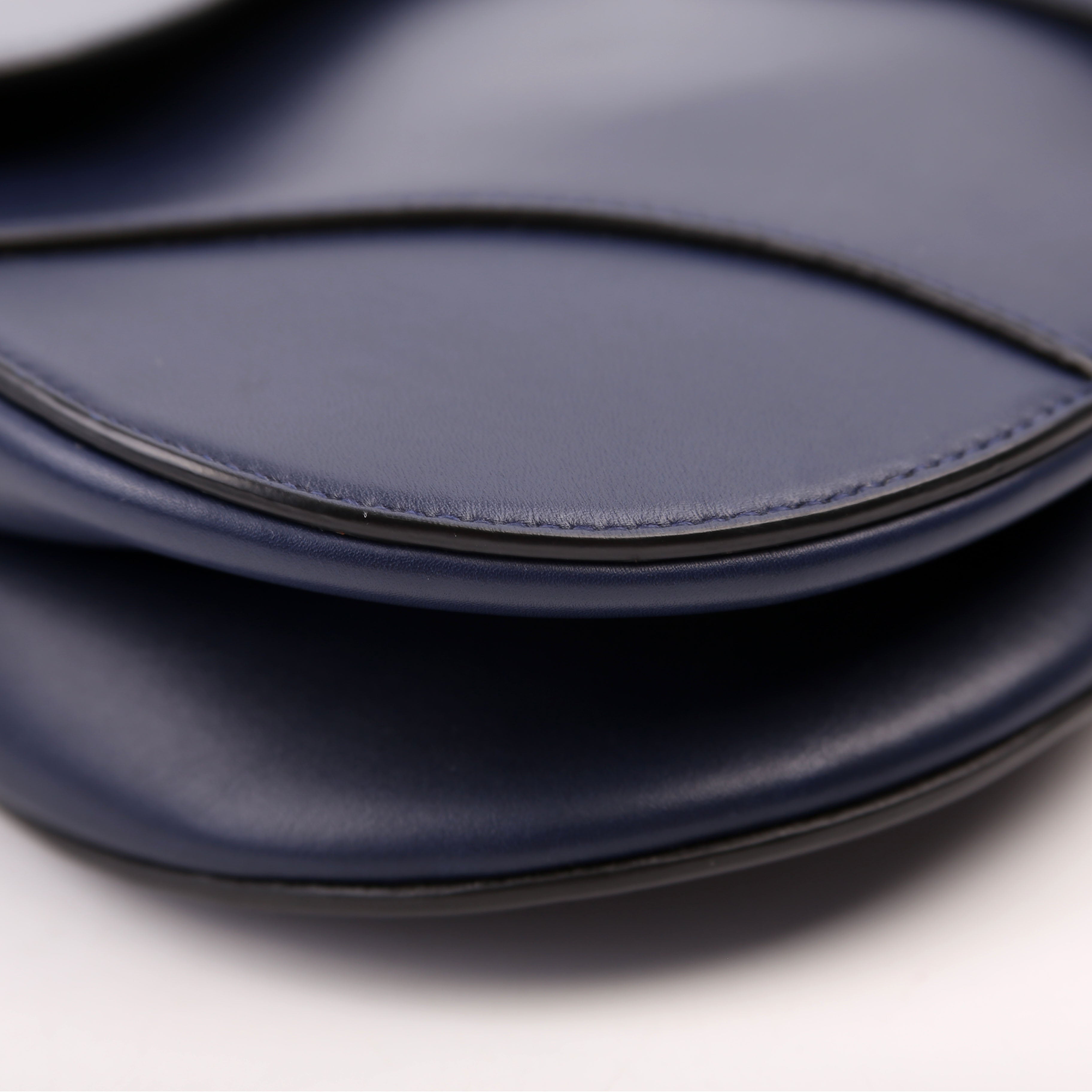 Christian Dior Saddle Bag Leather Navy Blue