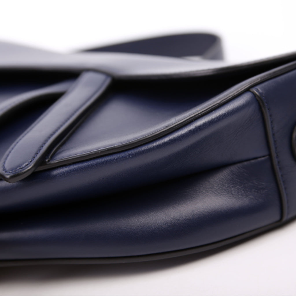 Christian Dior Saddle Bag Leather Navy Blue