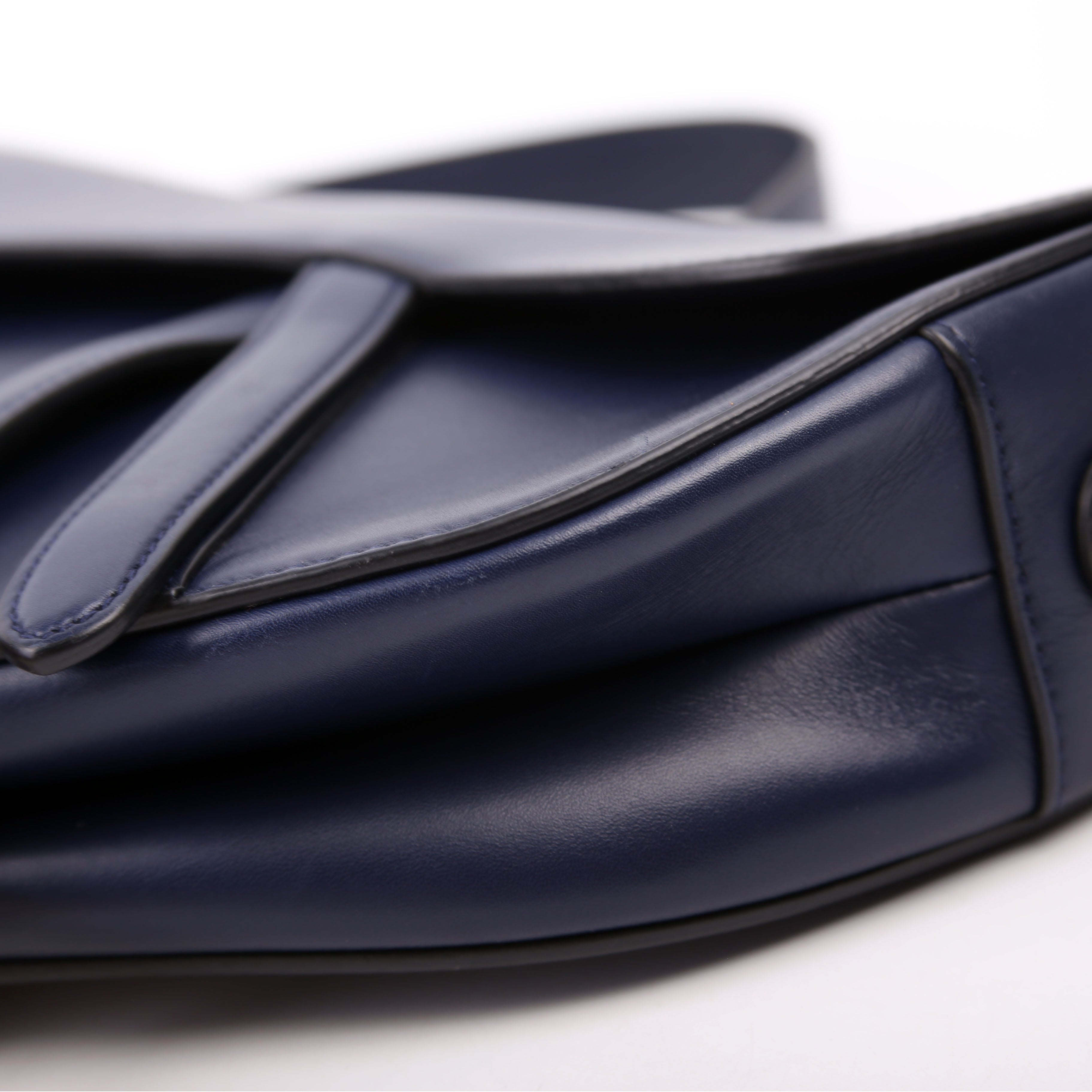 Christian Dior Saddle Bag Leather Navy Blue