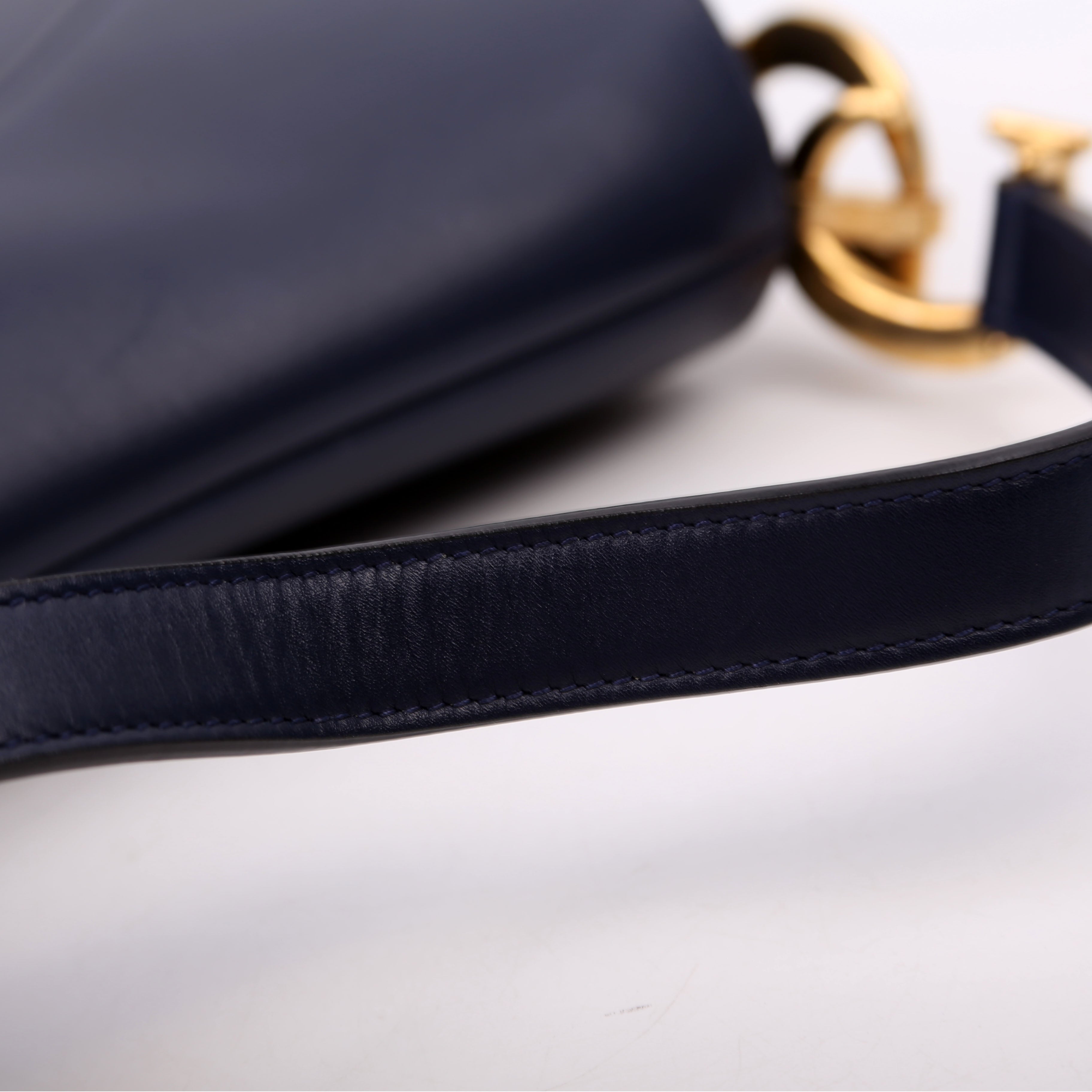 Christian Dior Saddle Bag Leather Navy Blue