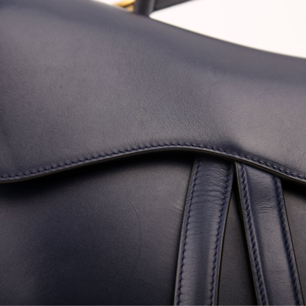 Christian Dior Saddle Bag Leather Navy Blue
