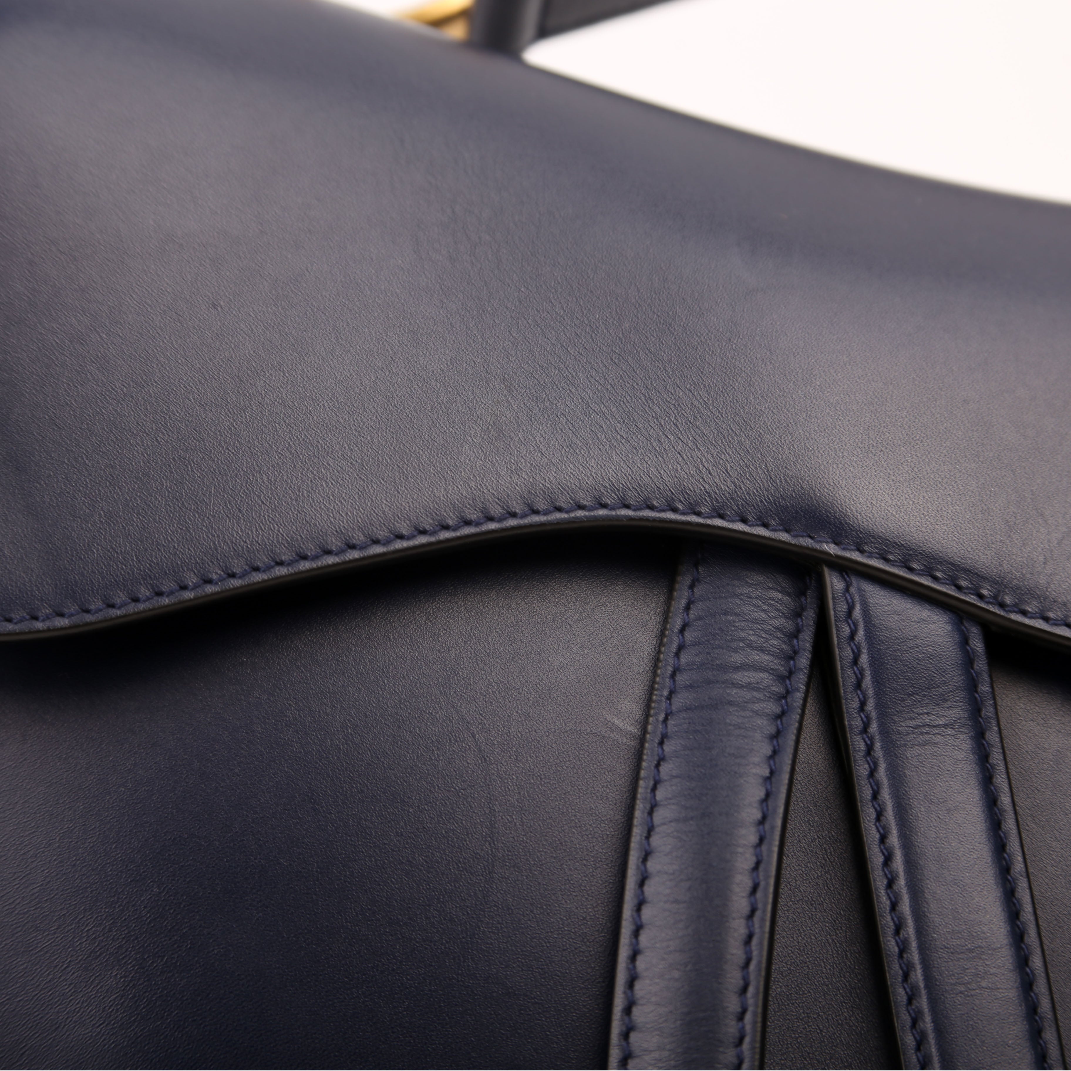 Christian Dior Saddle Bag Leather Navy Blue