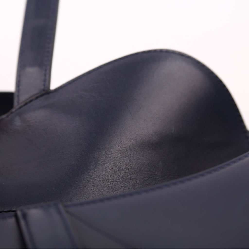 Christian Dior Saddle Bag Leather Navy Blue