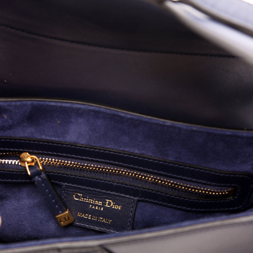 Christian Dior Saddle Bag Leather Navy Blue