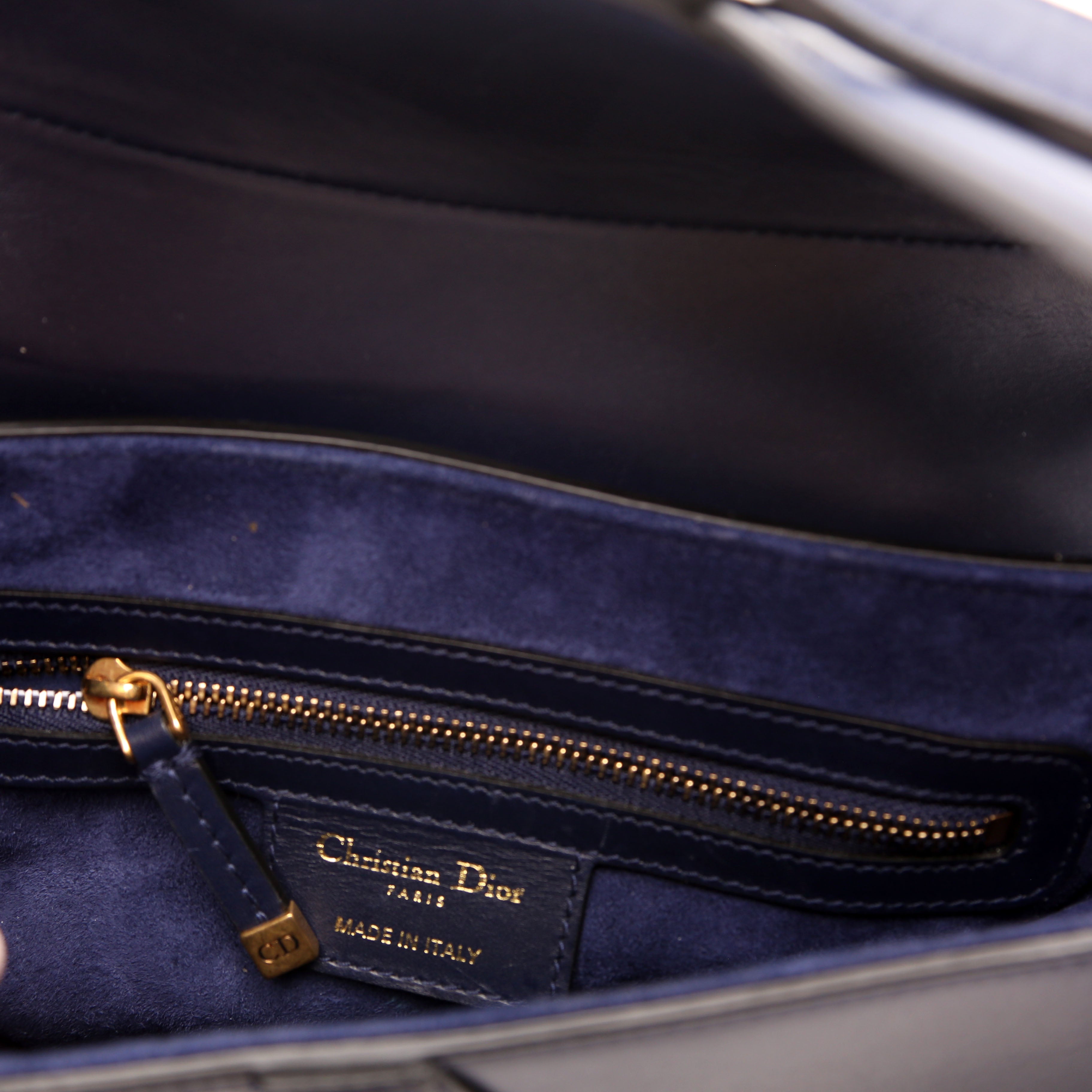 Christian Dior Saddle Bag Leather Navy Blue