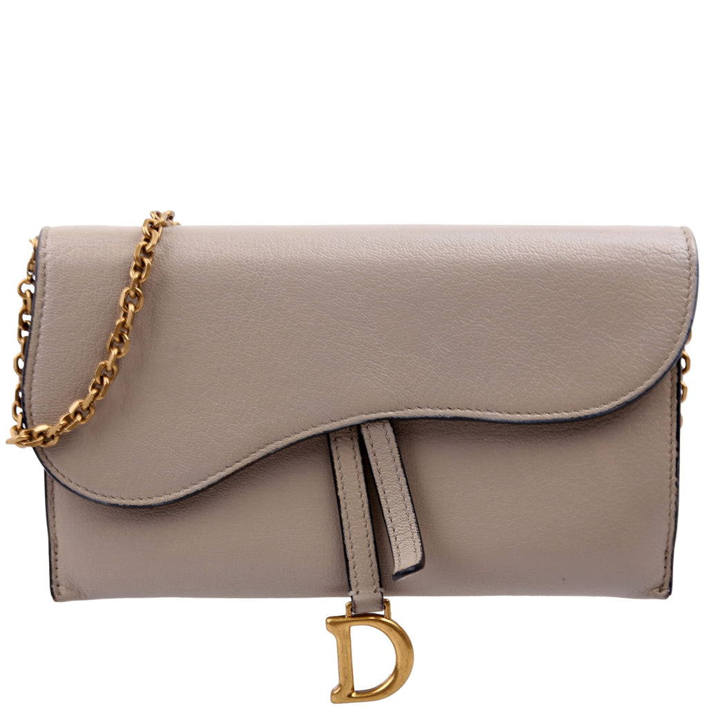 Christian Dior Saddle Pouch With Chain Small Calfskin Gray