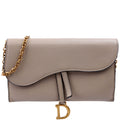 Christian Dior Saddle Pouch With Chain Small Calfskin Gray
