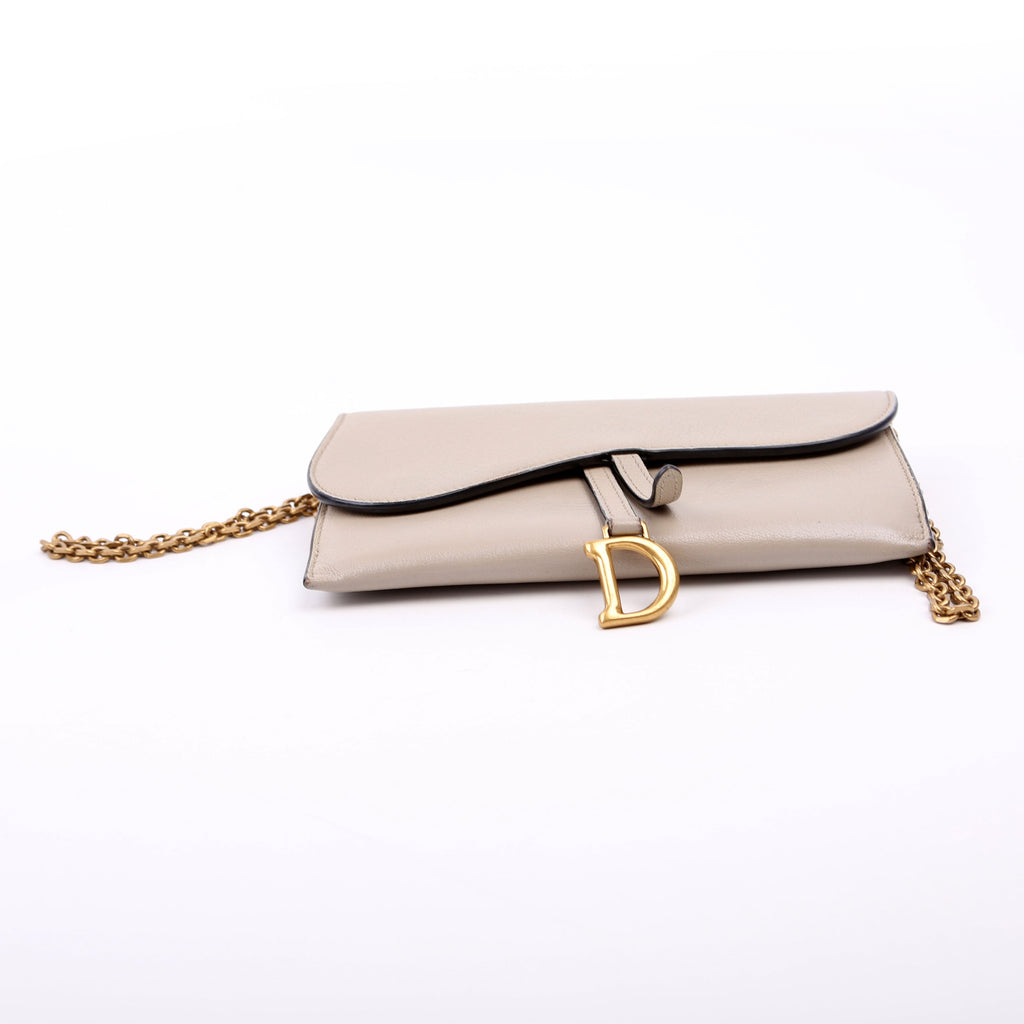 Christian Dior Saddle Pouch With Chain Small Calfskin Gray