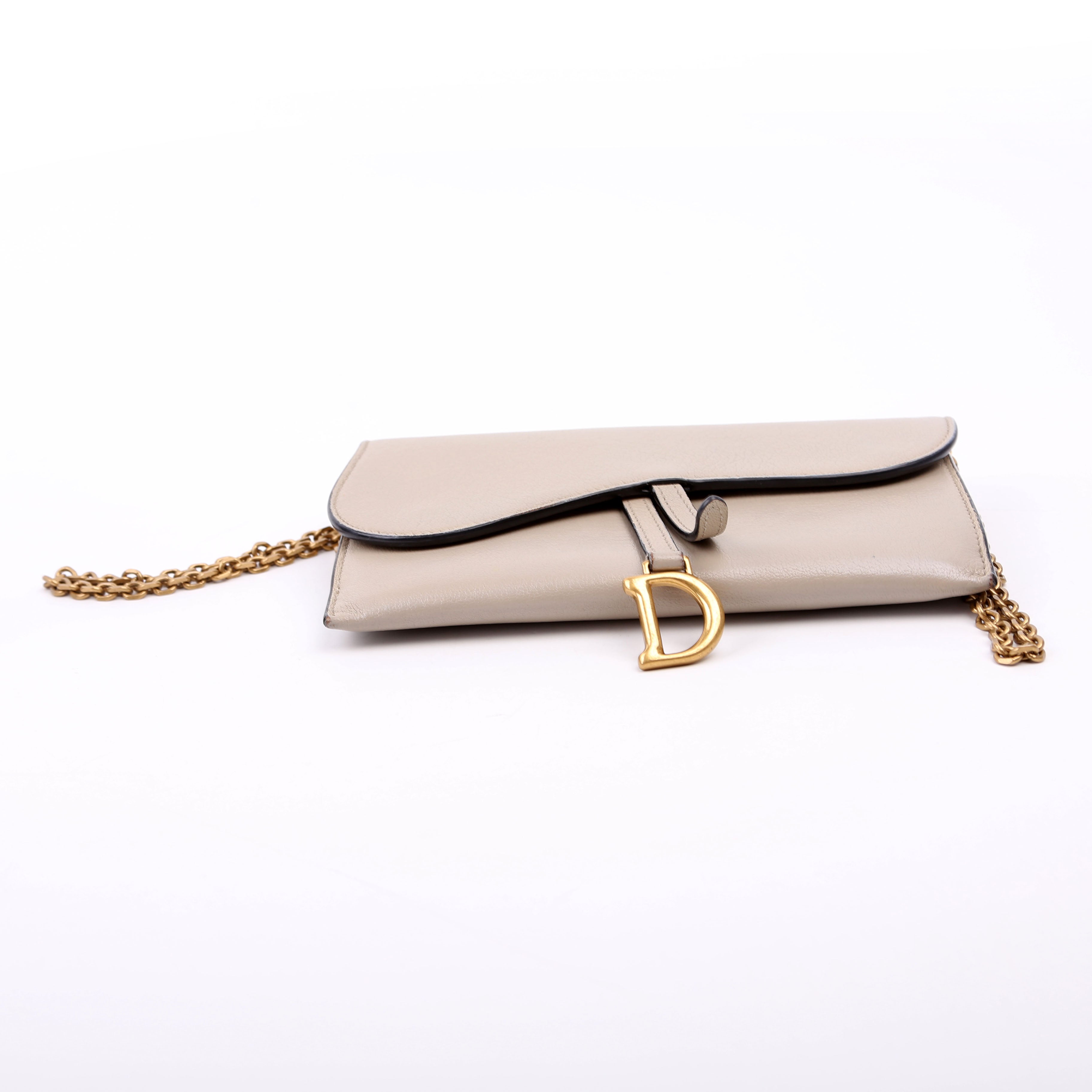 Christian Dior Saddle Pouch With Chain Small Calfskin Gray