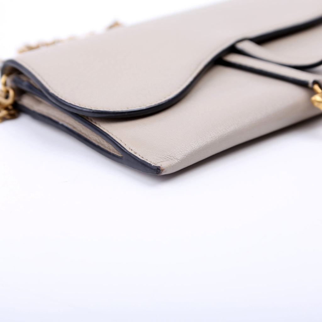Christian Dior Saddle Pouch With Chain Small Calfskin Gray