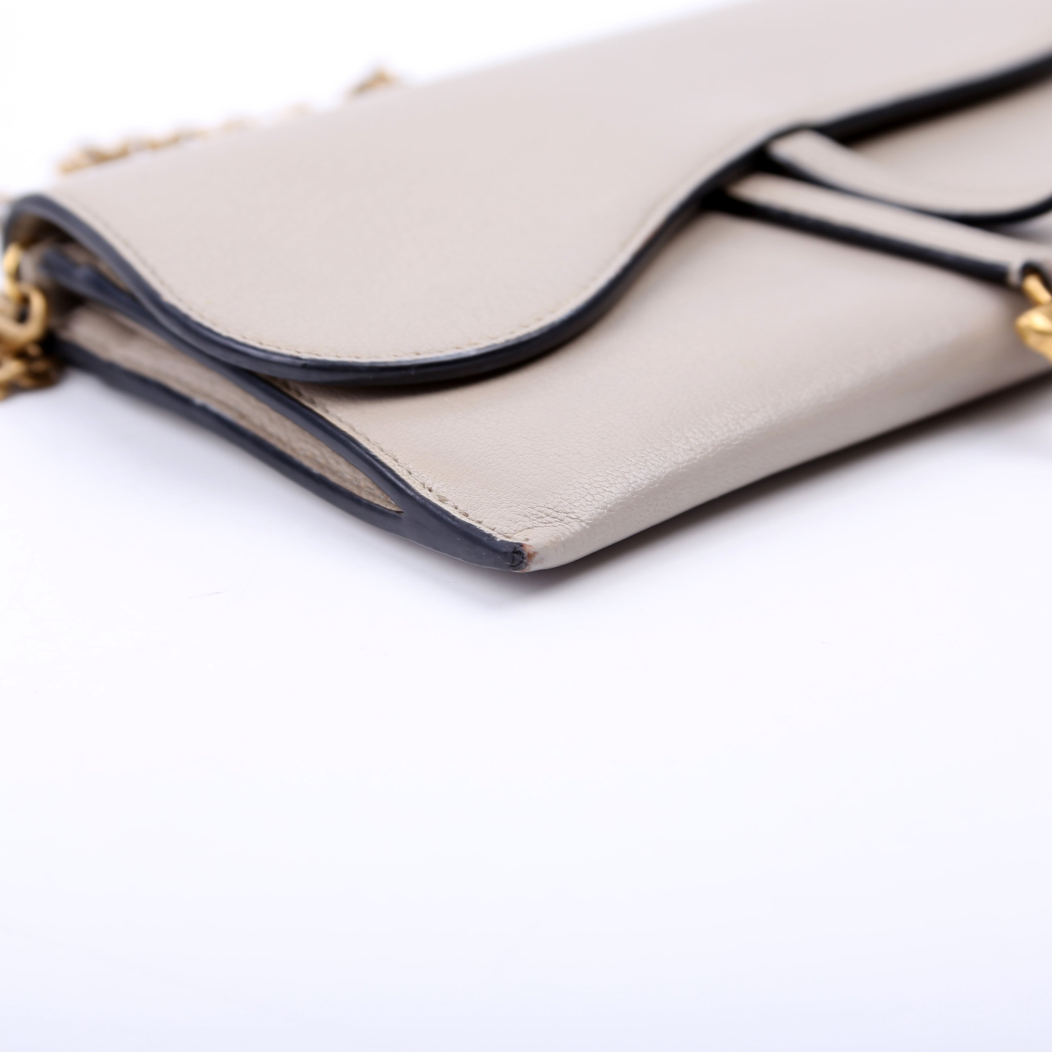 Christian Dior Saddle Pouch With Chain Small Calfskin Gray
