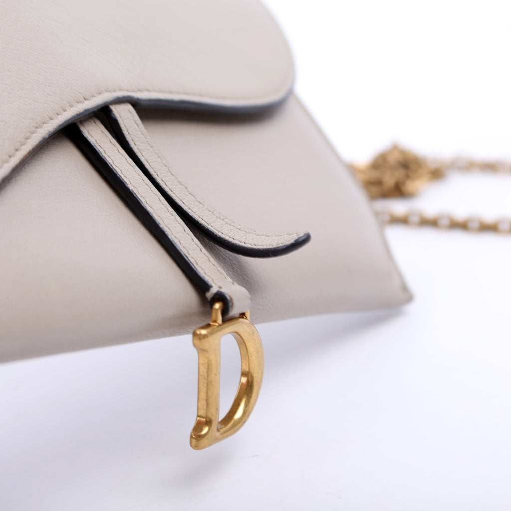 Christian Dior Saddle Pouch With Chain Small Calfskin Gray