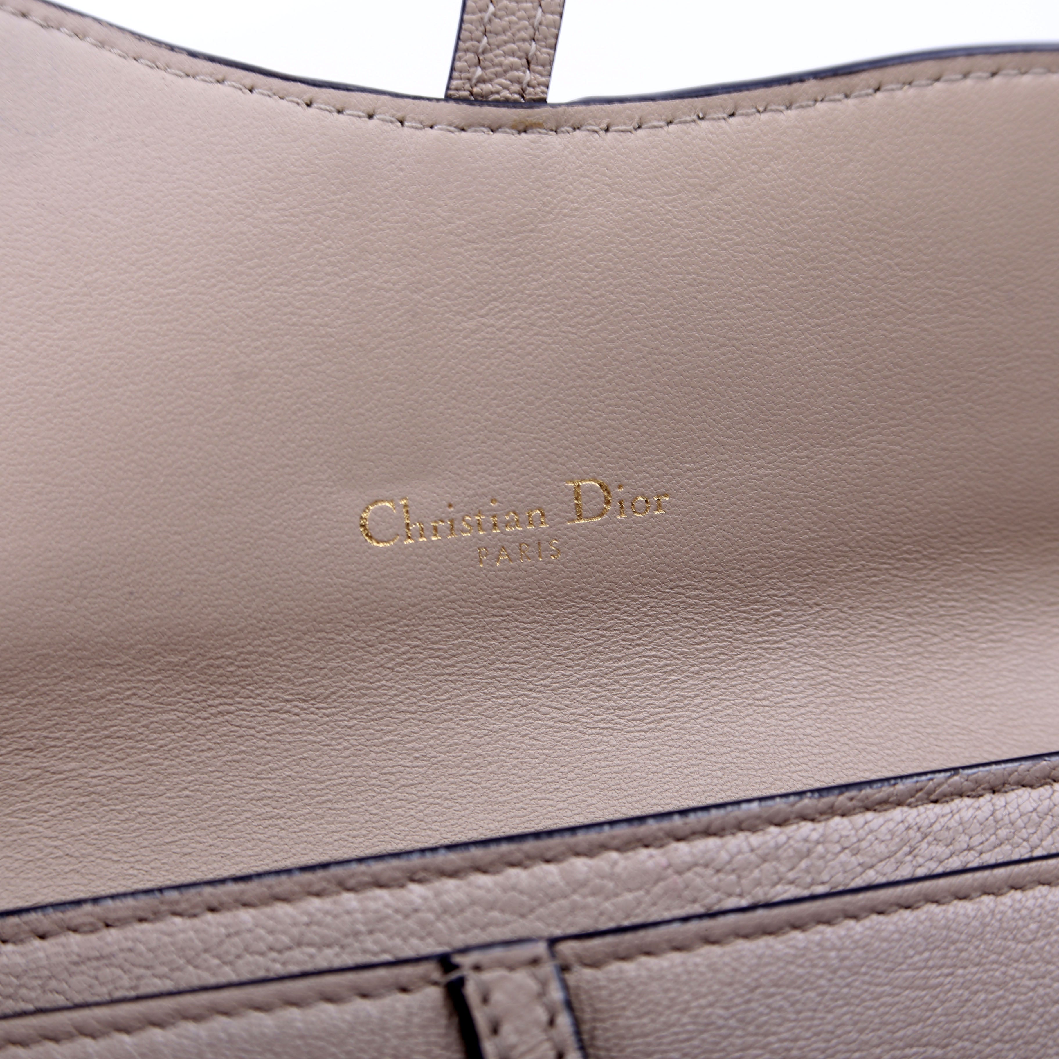 Christian Dior Saddle Pouch With Chain Small Calfskin Gray