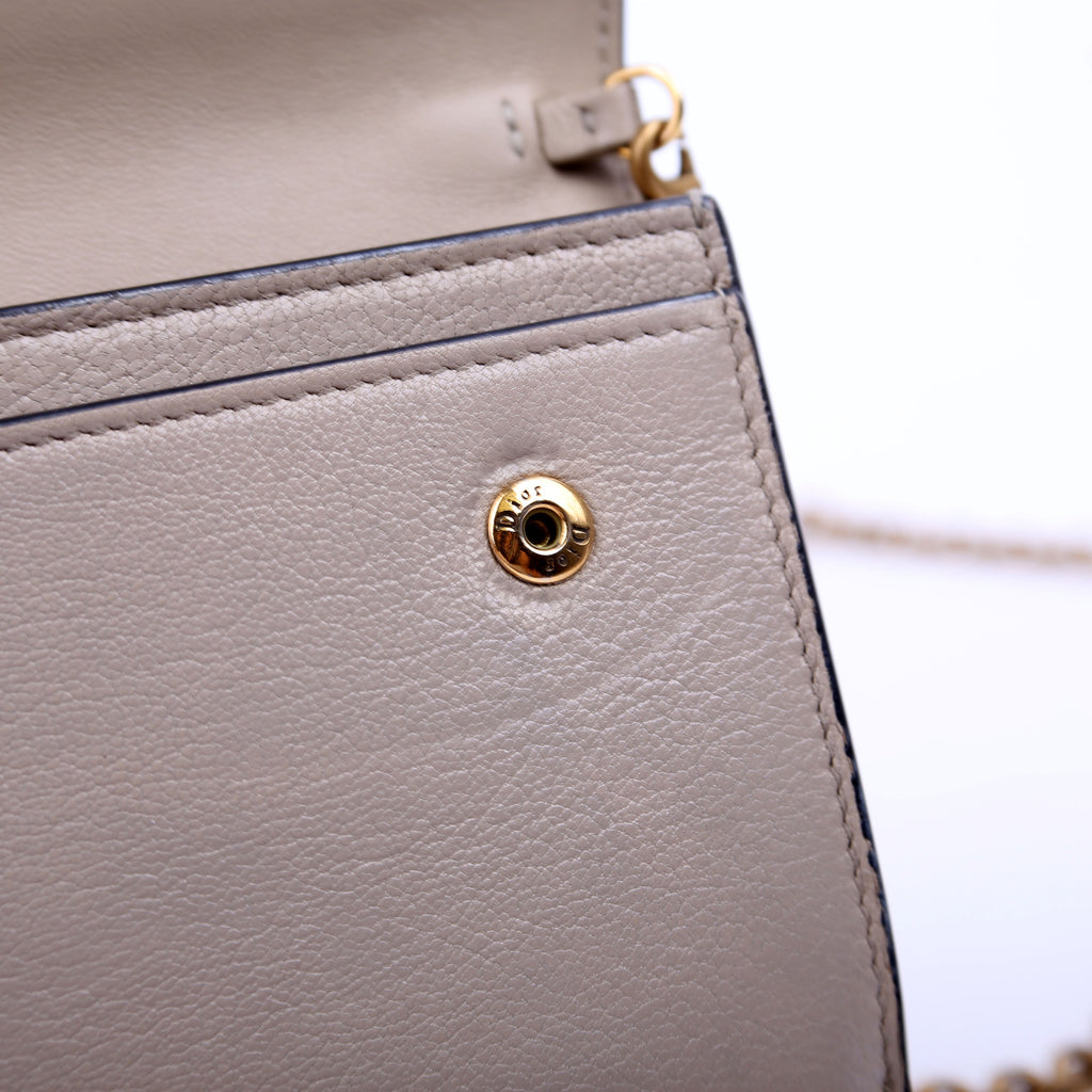 Christian Dior Saddle Pouch With Chain Small Calfskin Gray