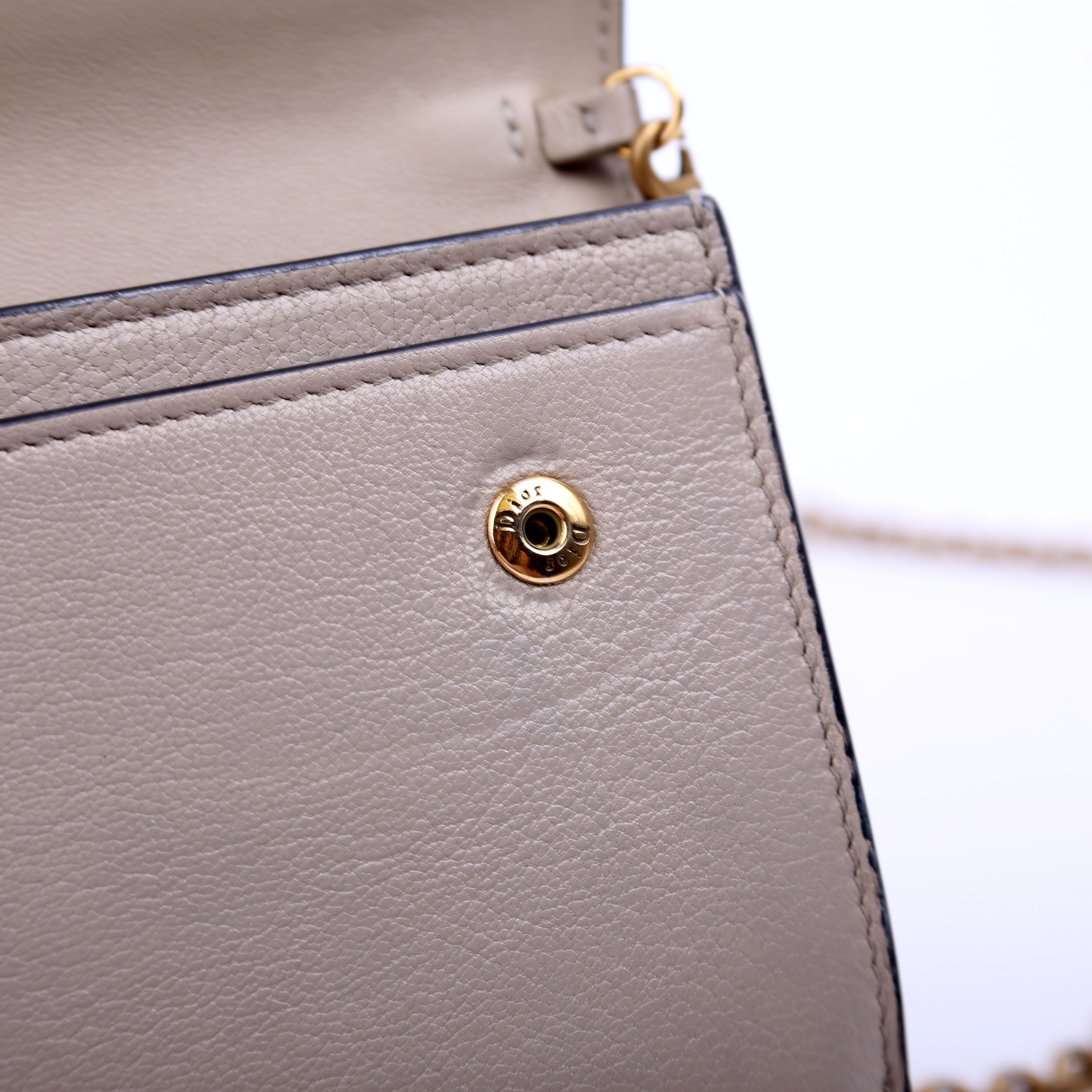 Christian Dior Saddle Pouch With Chain Small Calfskin Gray