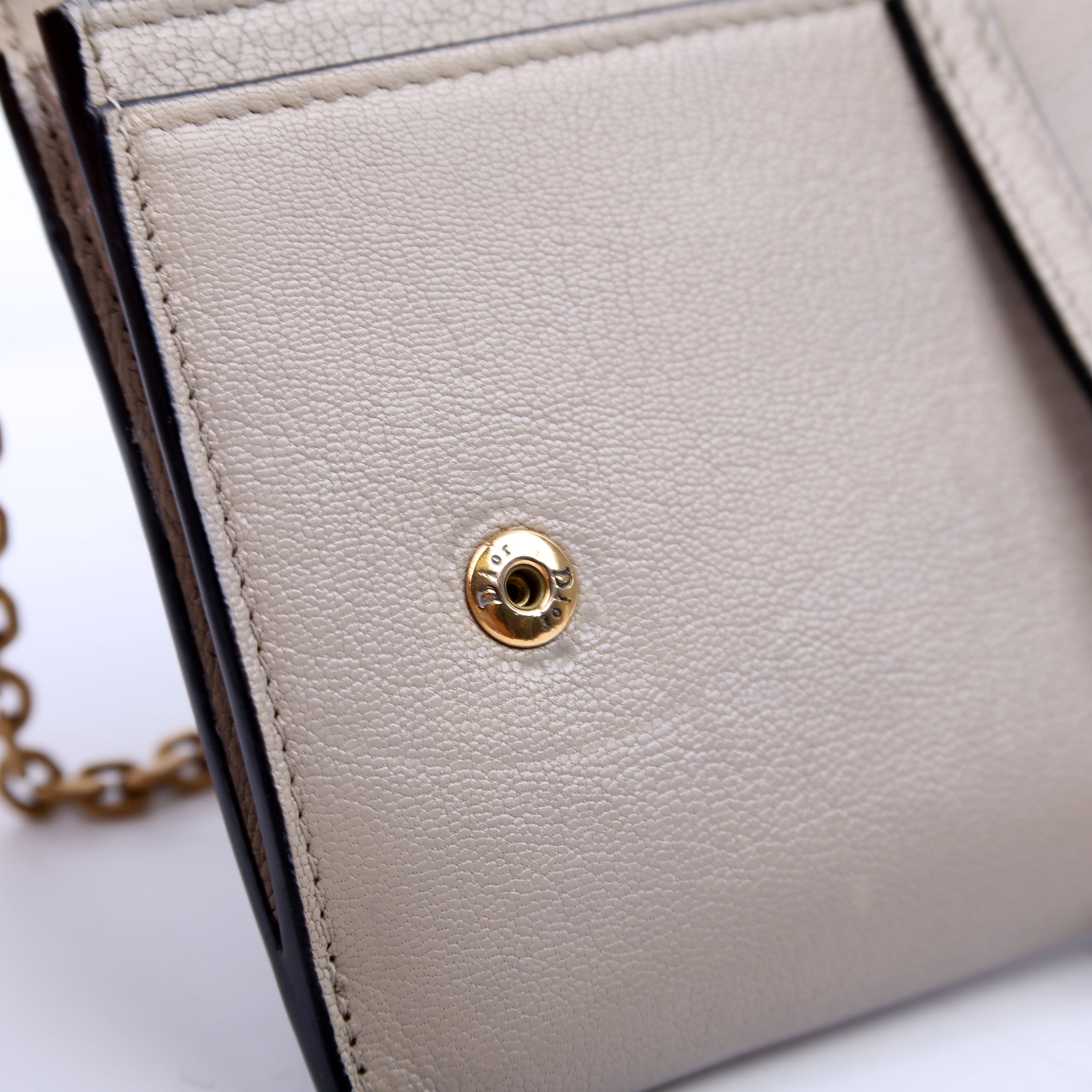 Christian Dior Saddle Pouch With Chain Small Calfskin Gray