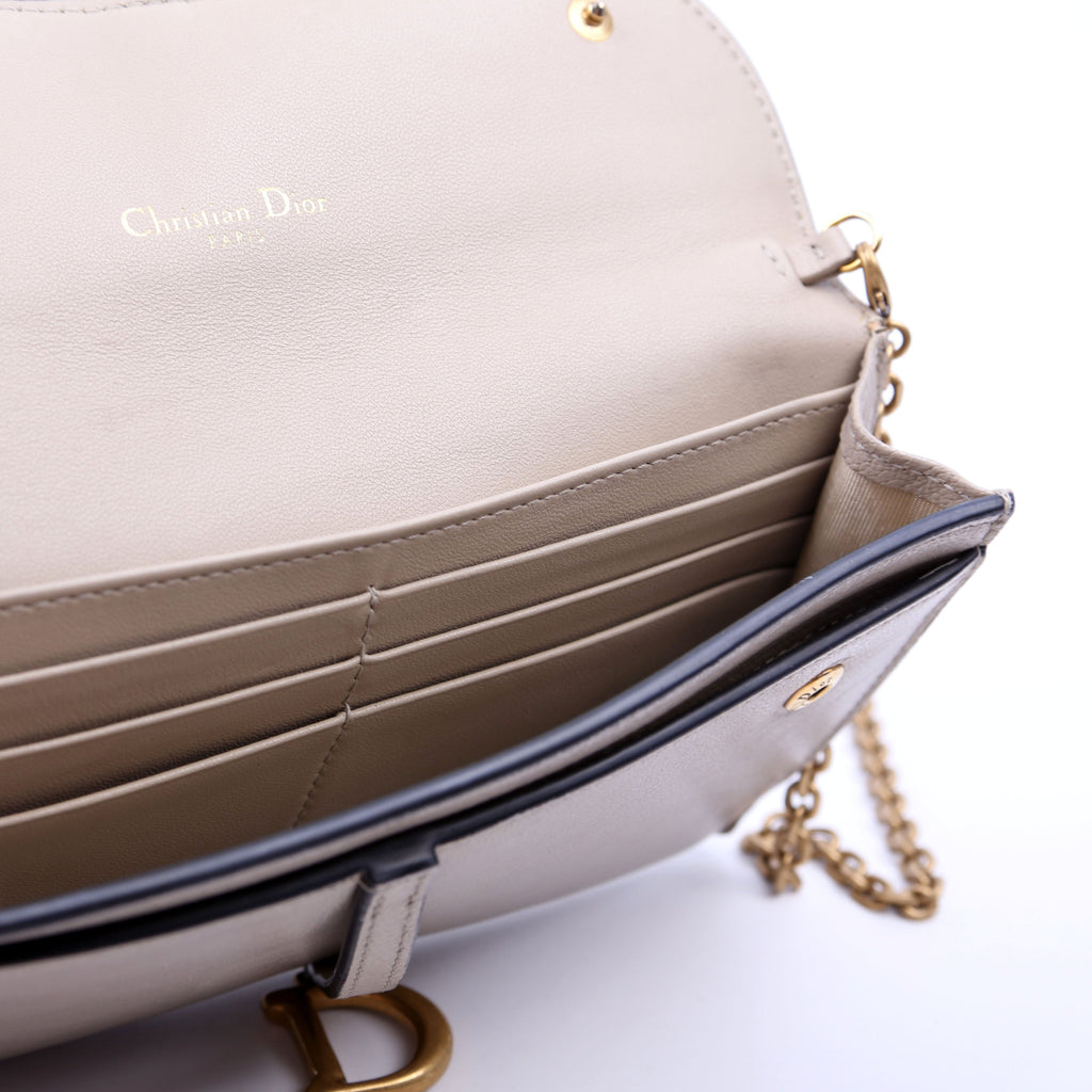 Christian Dior Saddle Pouch With Chain Small Calfskin Gray