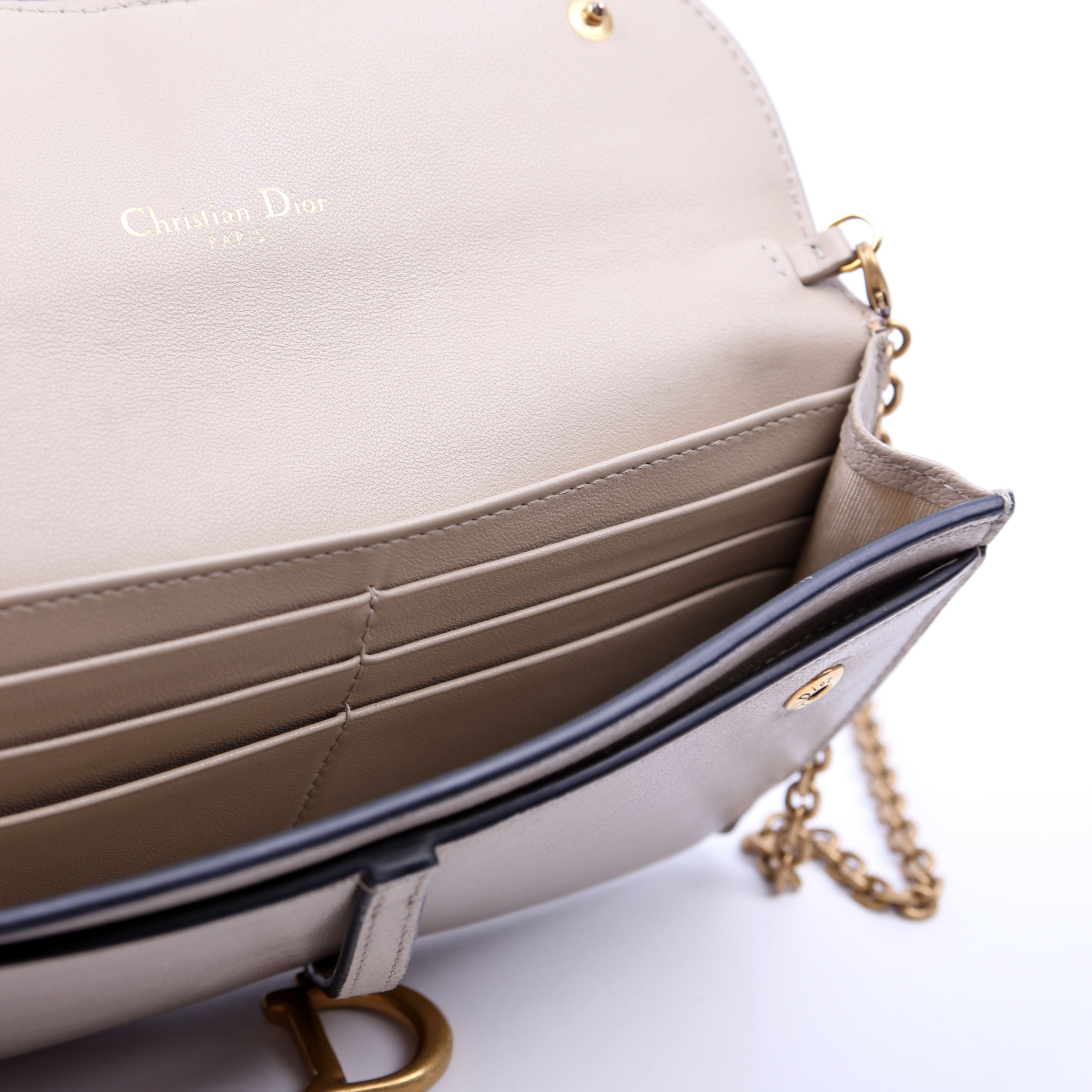 Christian Dior Saddle Pouch With Chain Small Calfskin Gray