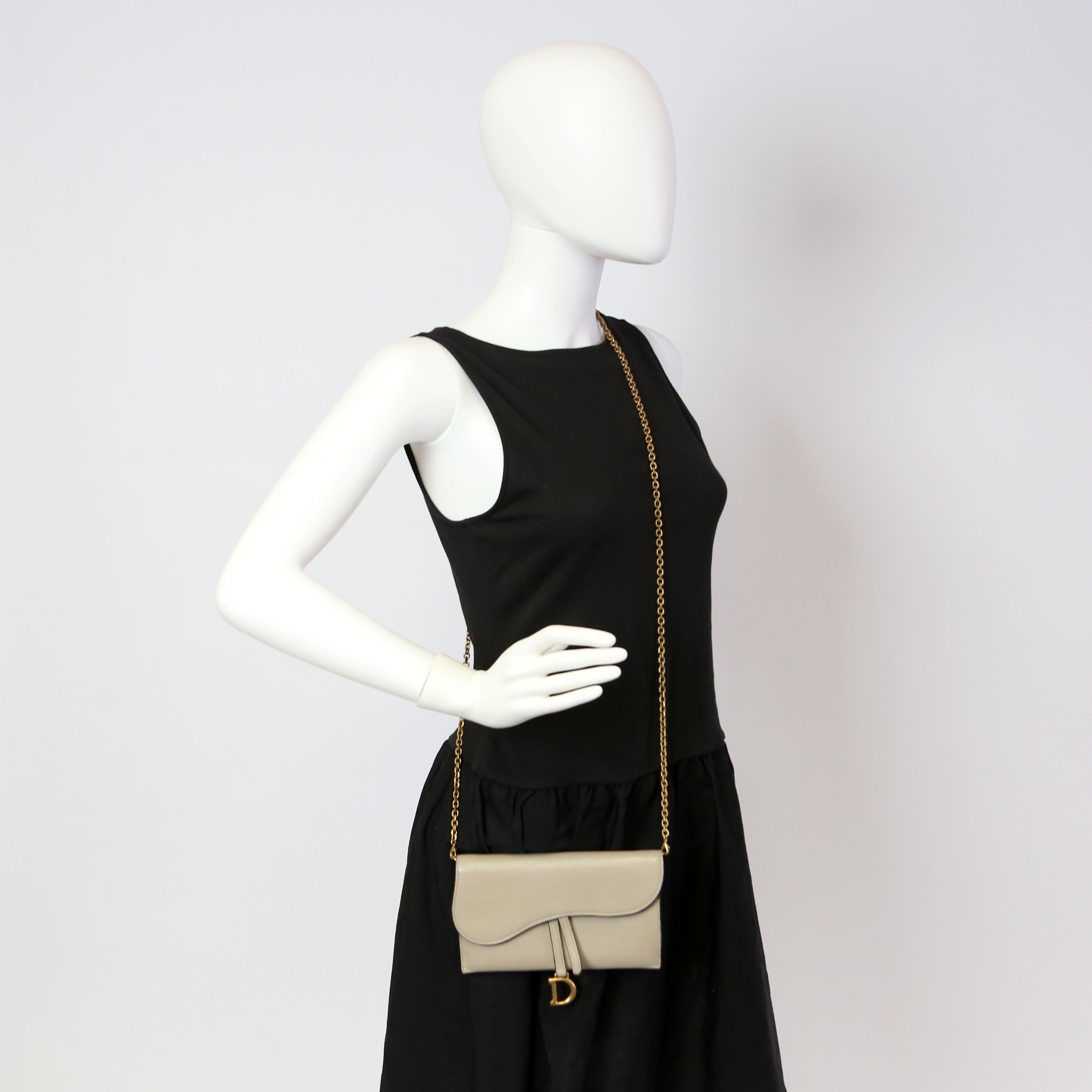 Christian Dior Saddle Pouch With Chain Small Calfskin Gray