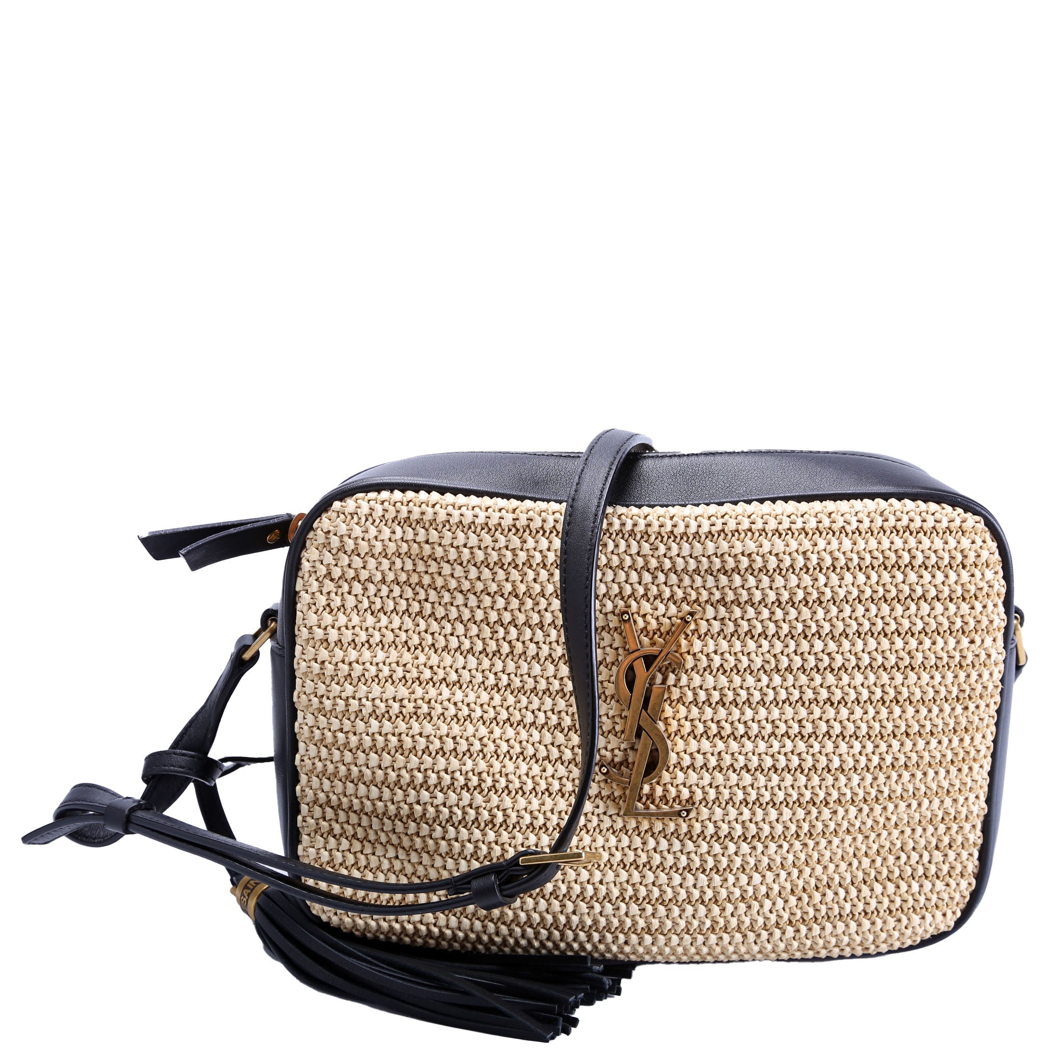 Saint Laurent 612542 Lou Camera Medium Raffia Tan