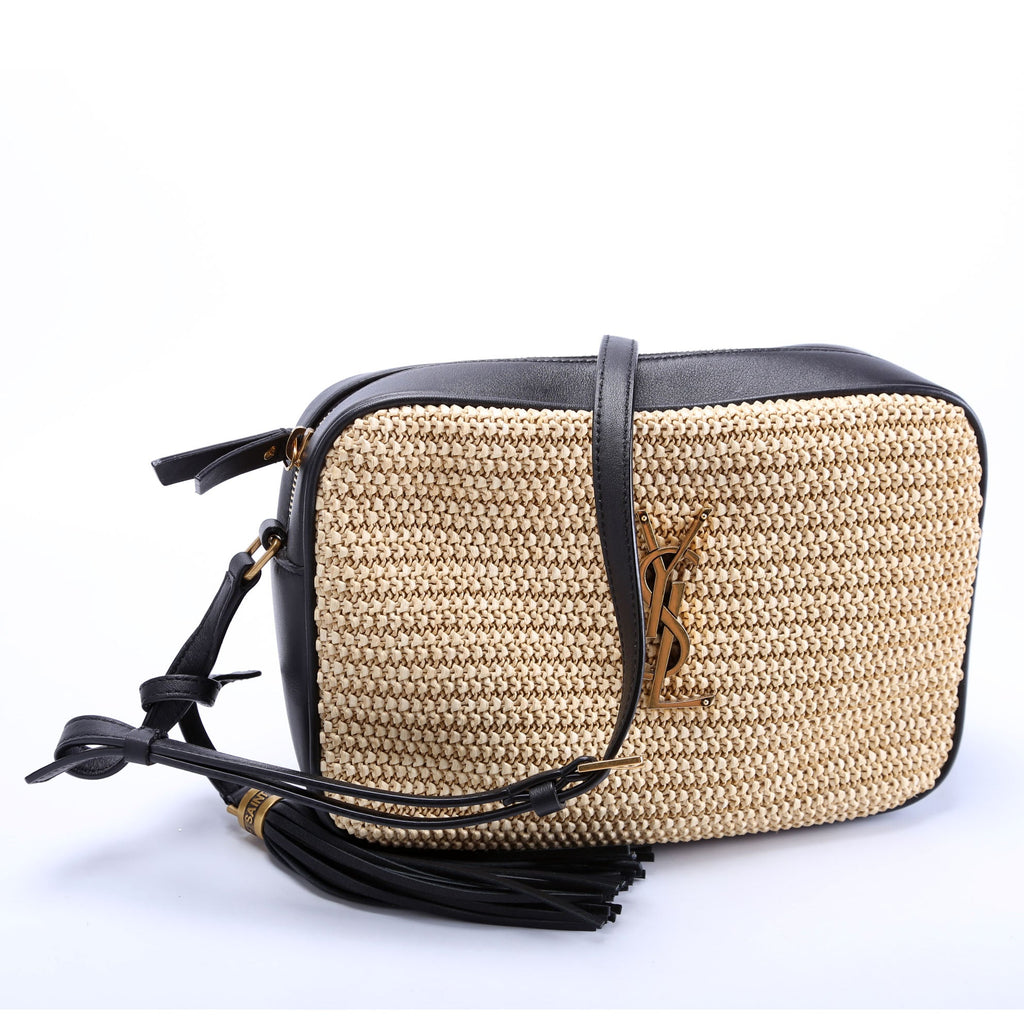 Saint Laurent 612542 Lou Camera Medium Raffia Tan
