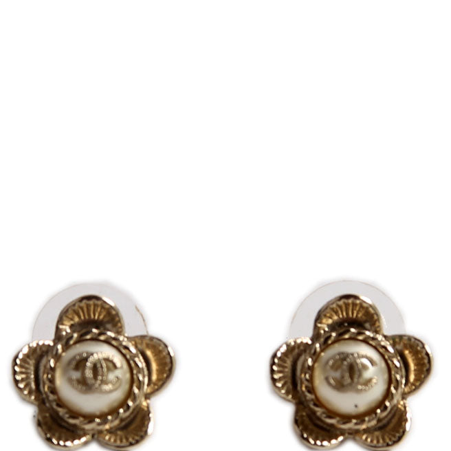 Chanel CC Faux Pearl Flower Studs