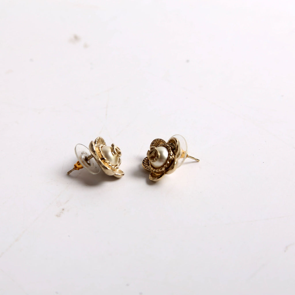 Chanel CC Faux Pearl Flower Studs