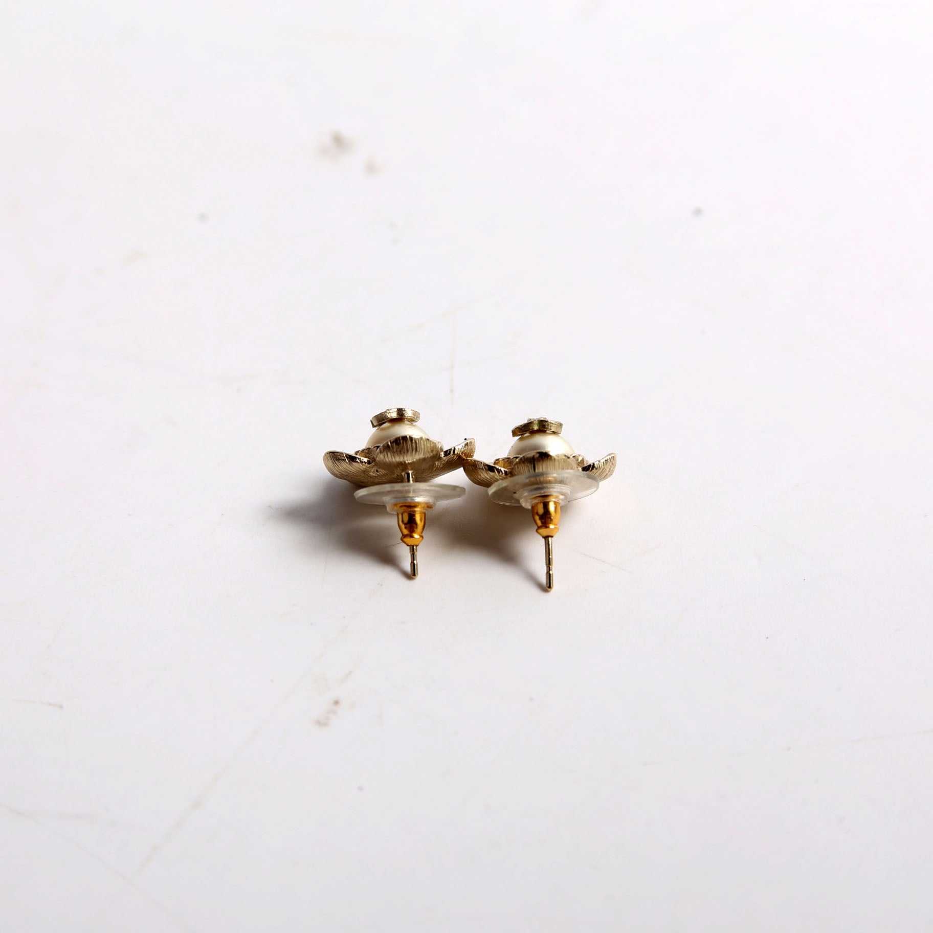 Chanel CC Faux Pearl Flower Studs