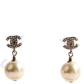 Chanel CC Crystal Pearl Drop Earrings Silver