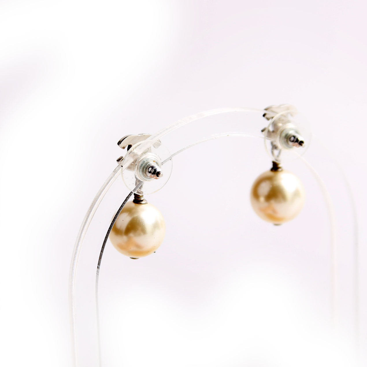 Chanel CC Crystal Pearl Drop Earrings Silver