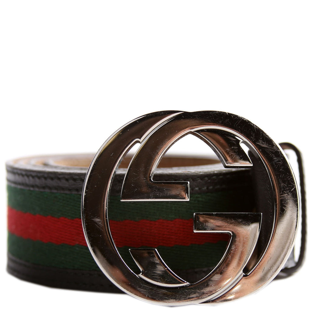 Gucci 114984 Web Canvas Interlocking G Belt Size 105/40 Black