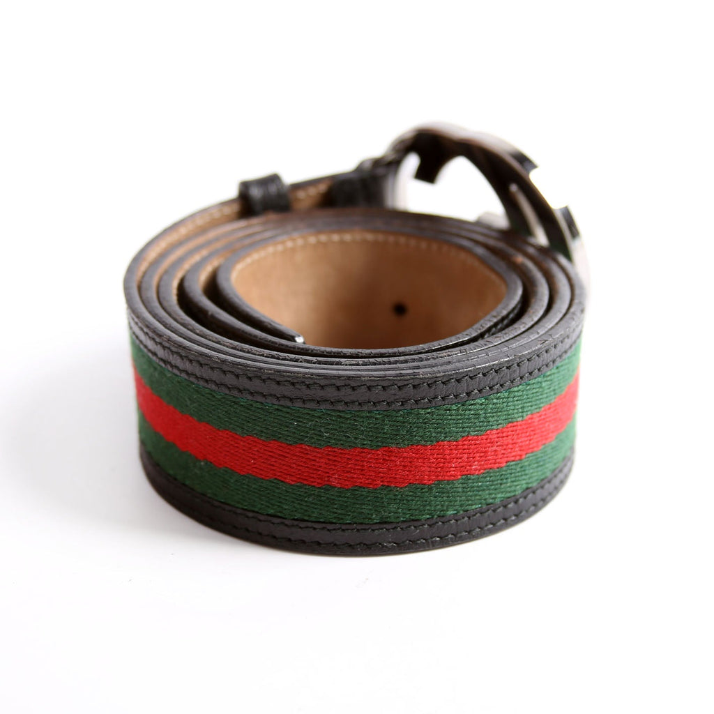 Gucci 114984 Web Canvas Interlocking G Belt Size 105/40 Black