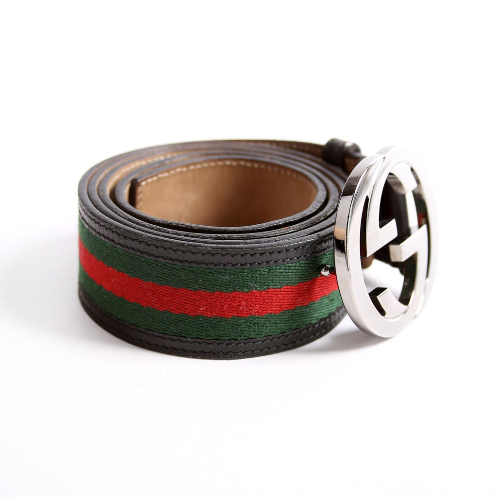 Gucci 114984 Web Canvas Interlocking G Belt Size 105/40 Black