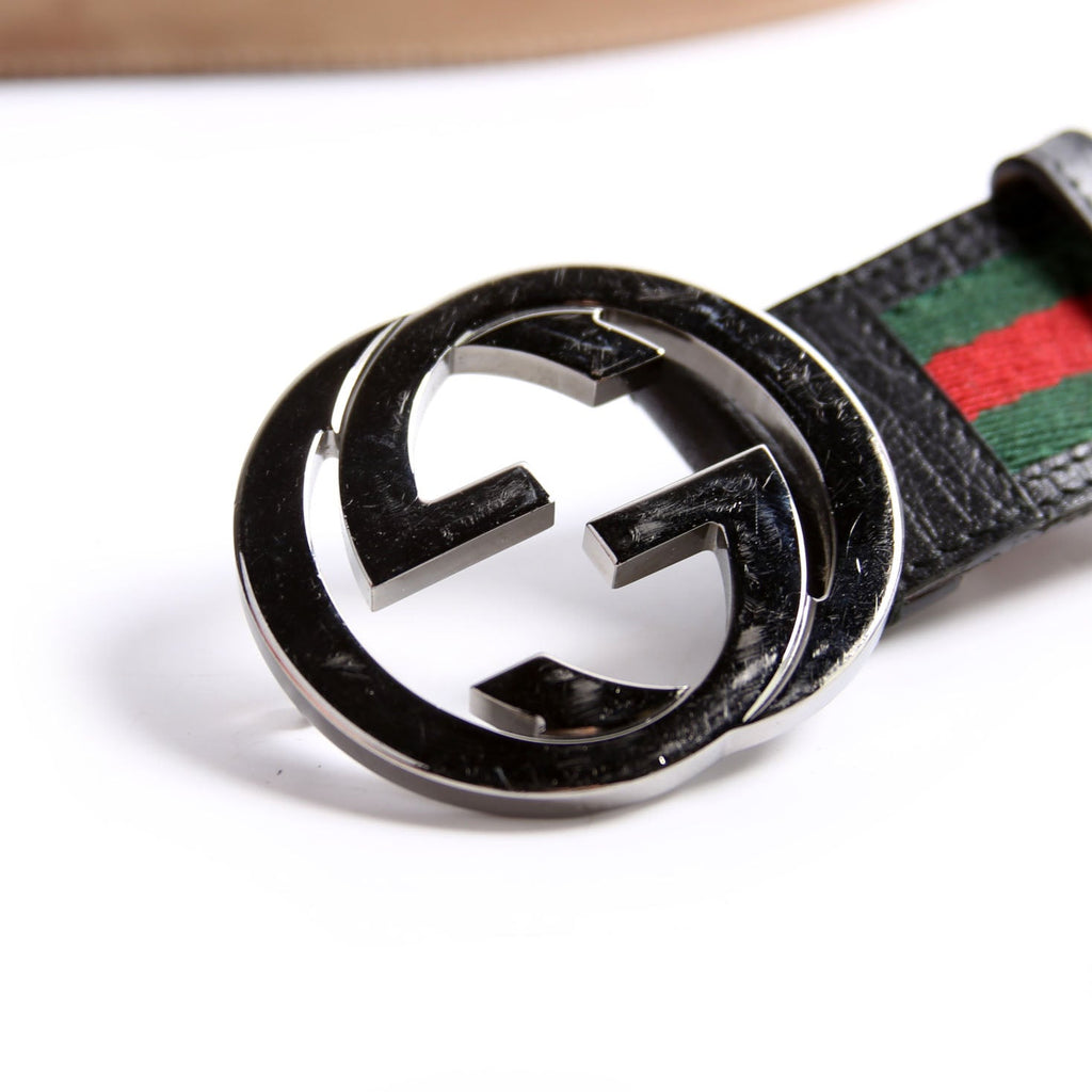 Gucci 114984 Web Canvas Interlocking G Belt Size 105/40 Black