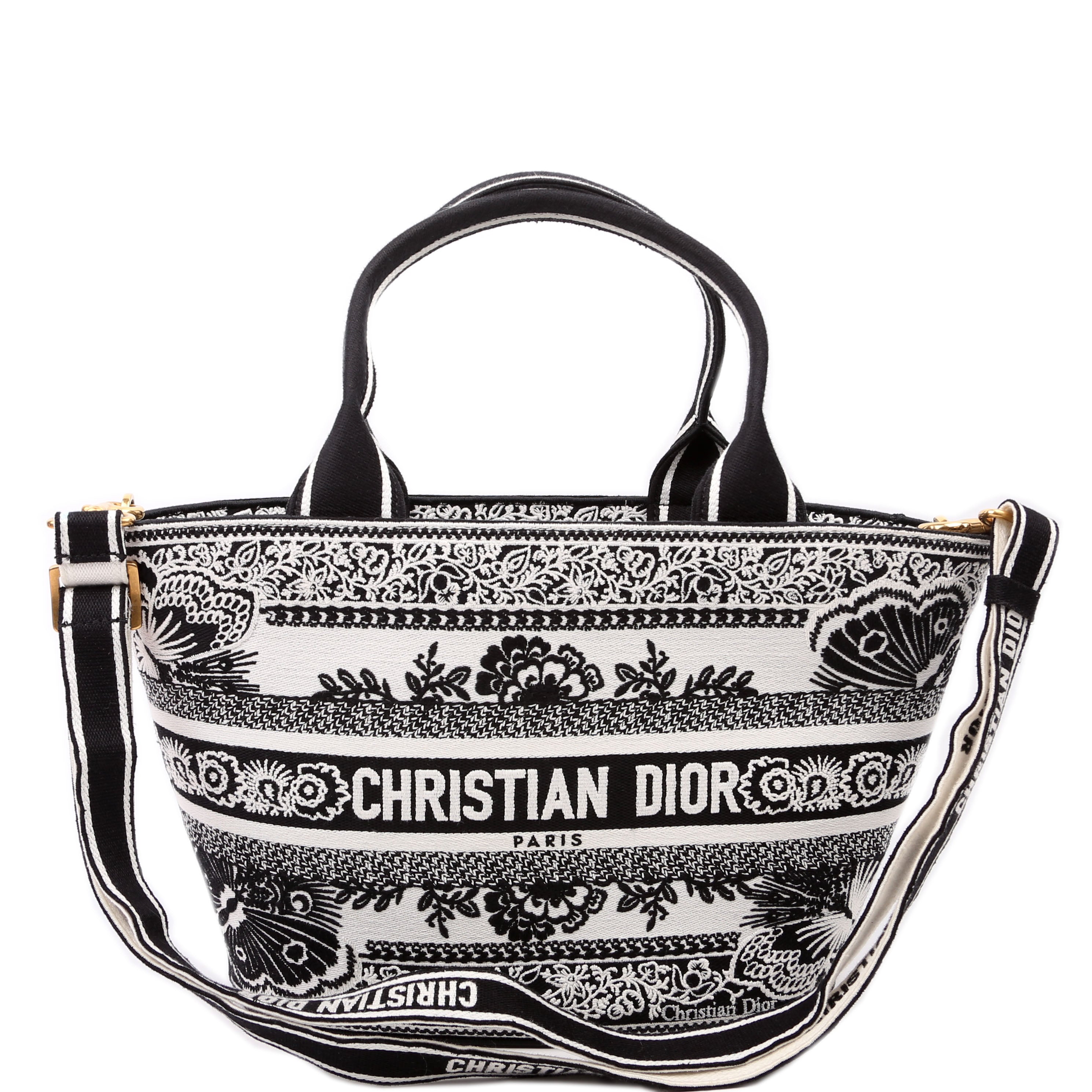 Christian Dior Hat Basket Bag Embroidered Butterfly Bandana Black/White