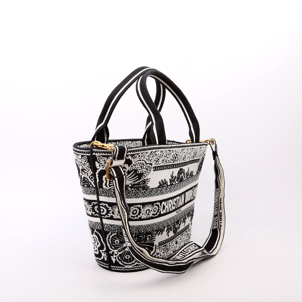 Christian Dior Hat Basket Bag Embroidered Butterfly Bandana Black/White