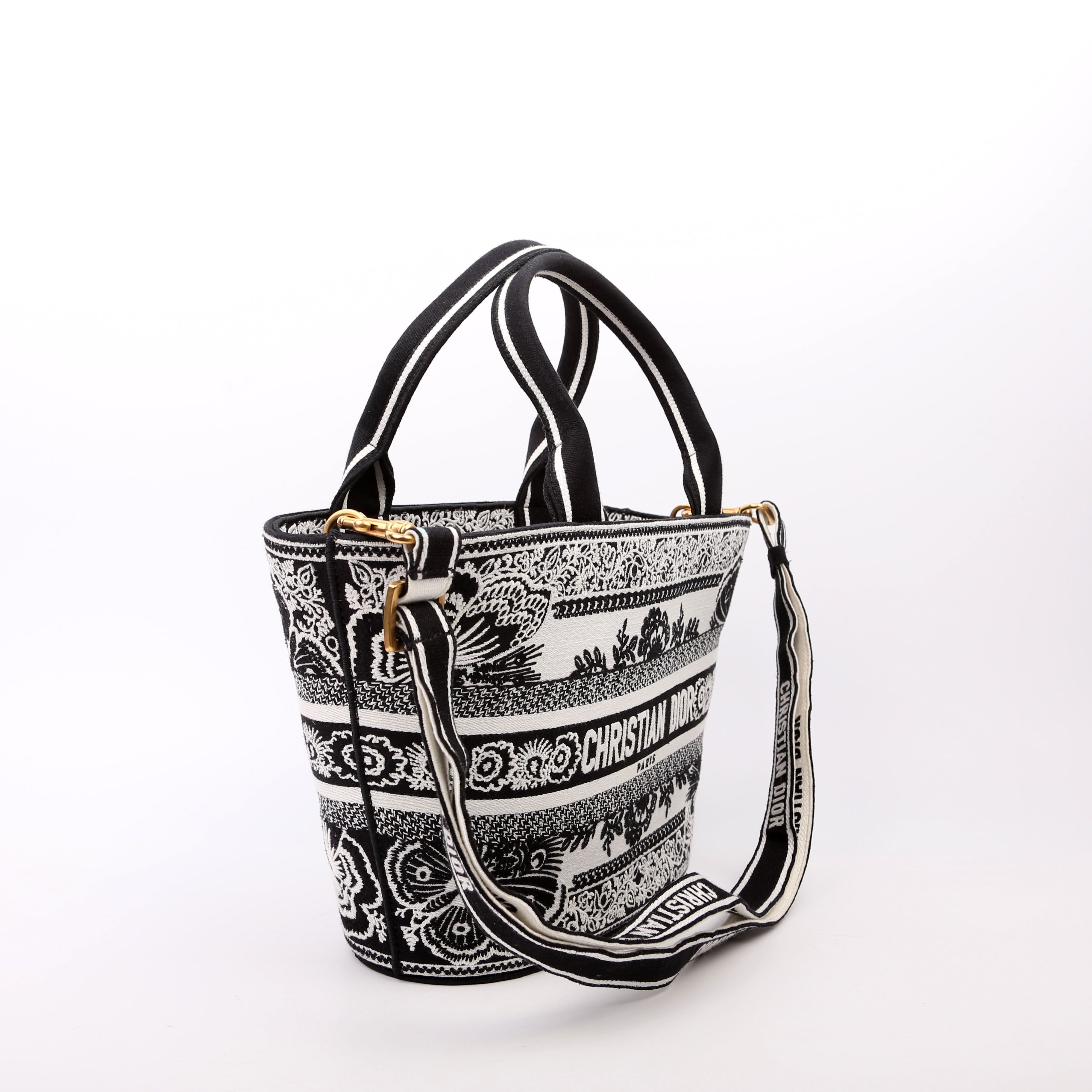 Christian Dior Hat Basket Bag Embroidered Butterfly Bandana Black/White