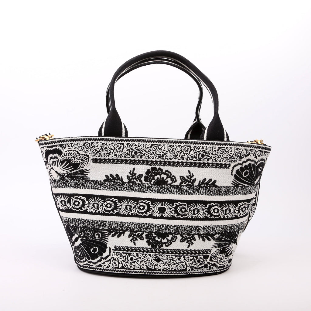 Christian Dior Hat Basket Bag Embroidered Butterfly Bandana Black/White