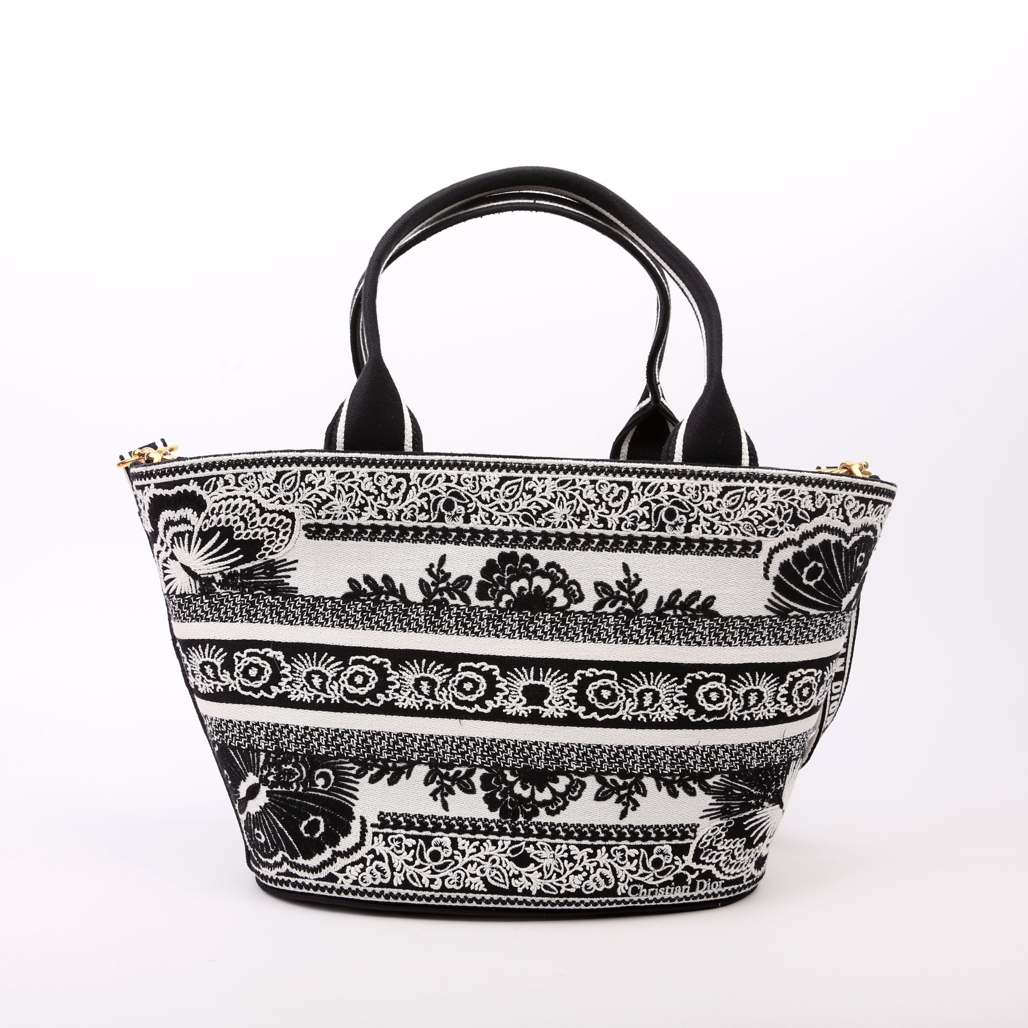 Christian Dior Hat Basket Bag Embroidered Butterfly Bandana Black/White