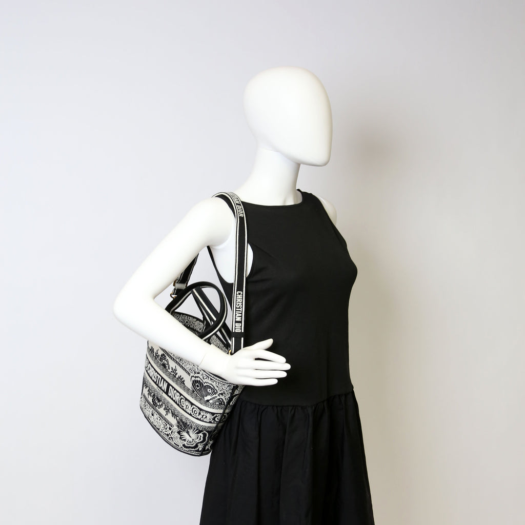Christian Dior Hat Basket Bag Embroidered Butterfly Bandana Black/White