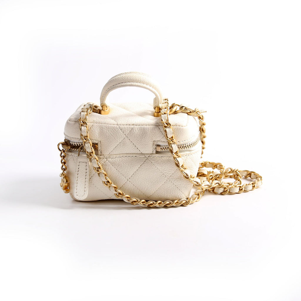 Chanel Mini Top Handle Vanity With Chain Caviar 30M White