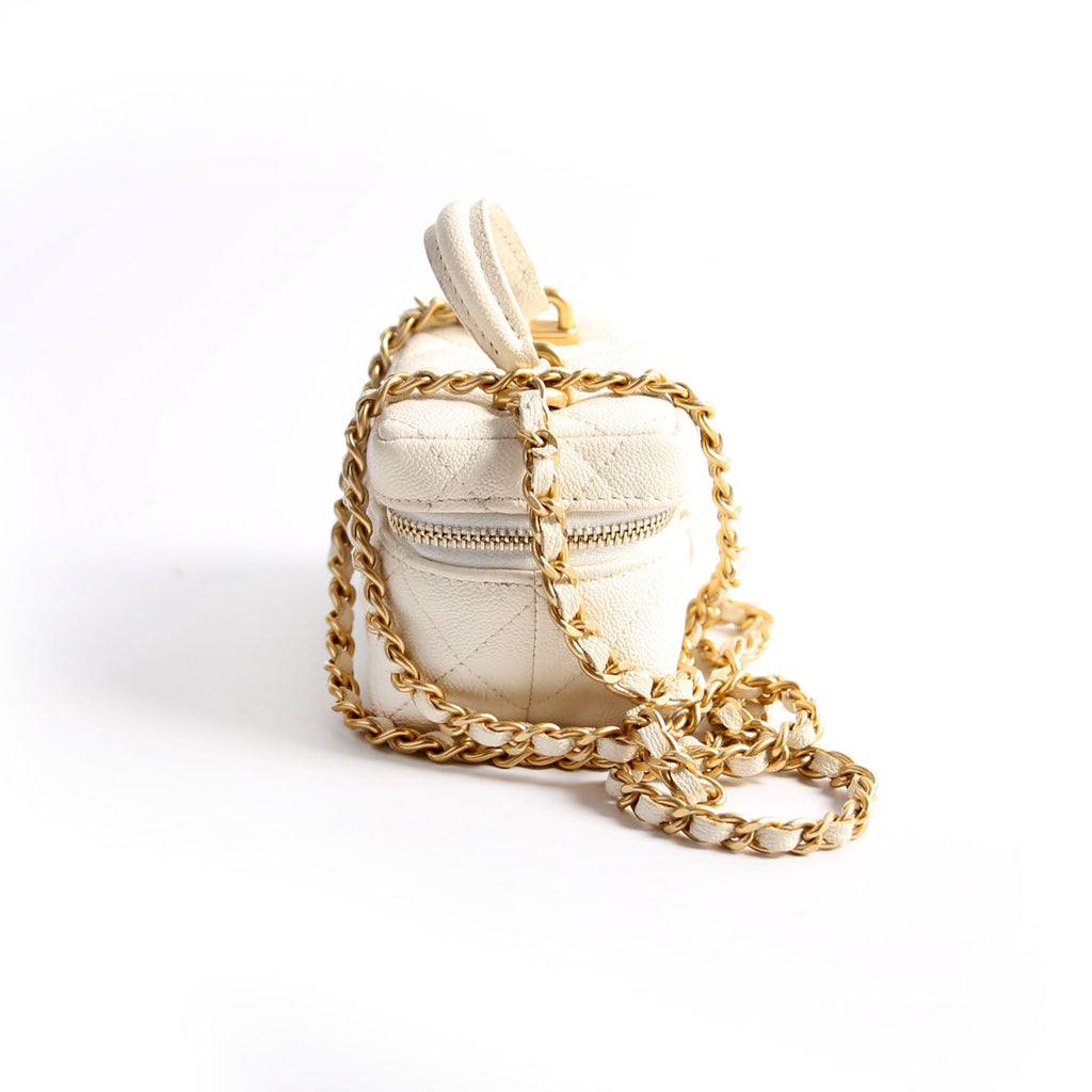 Chanel Mini Top Handle Vanity With Chain Caviar 30M White