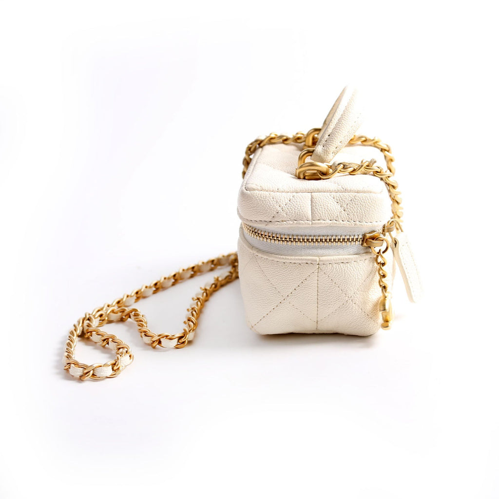 Chanel Mini Top Handle Vanity With Chain Caviar 30M White