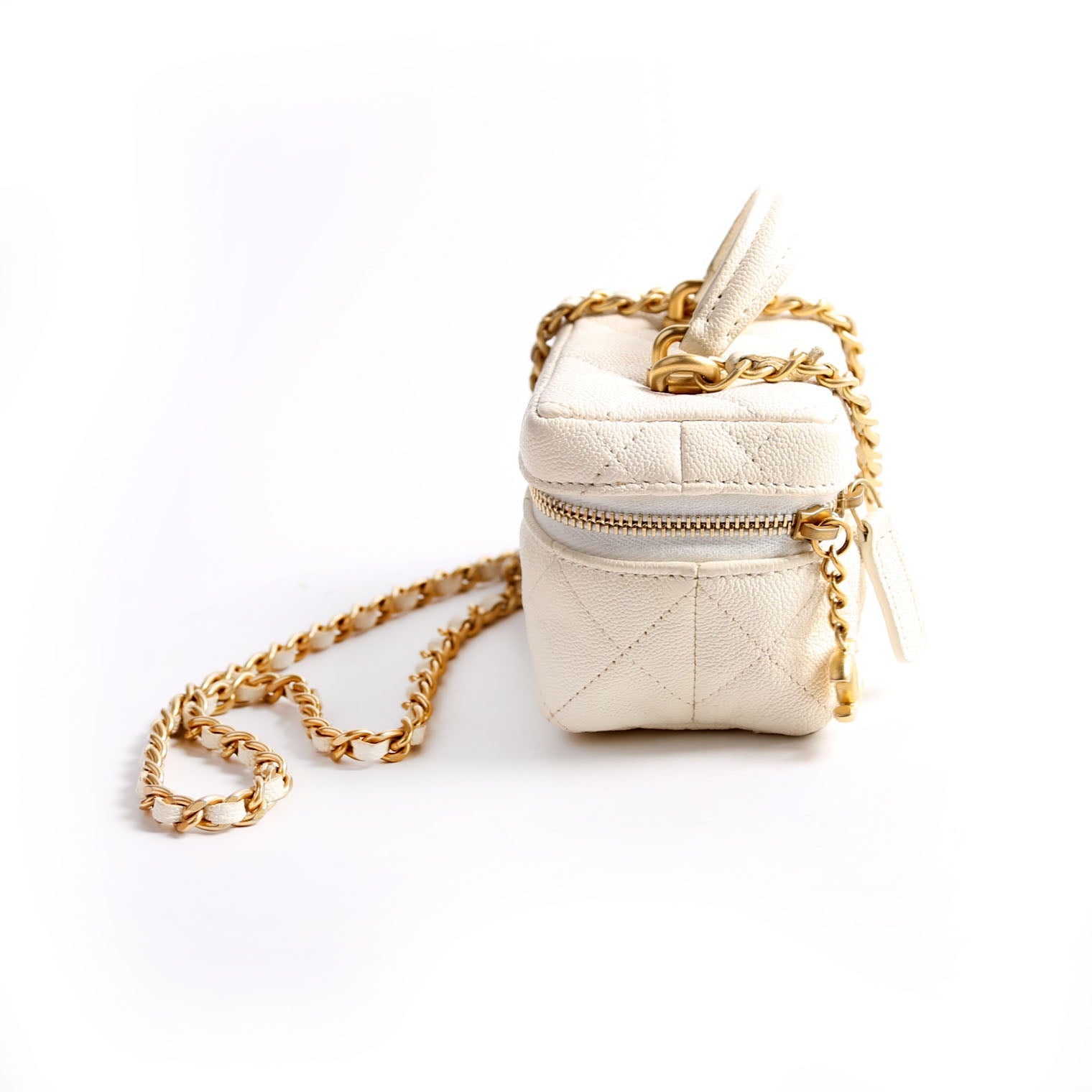 Chanel Mini Top Handle Vanity With Chain Caviar 30M White