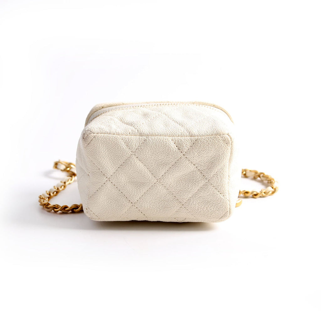 Chanel Mini Top Handle Vanity With Chain Caviar 30M White